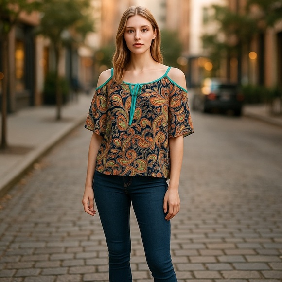 Umgee Boho Cold Shoulder Paisley Blouse Top
New - Picture 2 of 10
